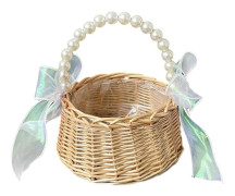 Romantic Bridesmaid Pearl Handle Flower Basket Portable Wedding Party Simple Design Ring Bearer Woven Baskets Flower Girl Type 3