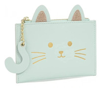 /EA/AVEKI Kawaii Plånbok för Flickor Söt Katt Slim Kortfodral Organizer Veganskt Läder Kvinnor Liten Dragkedja Myntväska, Kattöron Grön