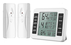 Kyl-Fryskåpstermometer, trådlös kylskåpstermometer med 2 sensorer, ljudlarm, min/max, inomhus (FMY)