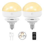E14 Uppladdningsbar Lampa, 2-pack, 300LM, 40W Ekvivalent, Avtagbar Laddning, 3 Färgtemperaturer, Fjärrkontroll Puck Nödlampa, Dimmer, Timer, för Utan