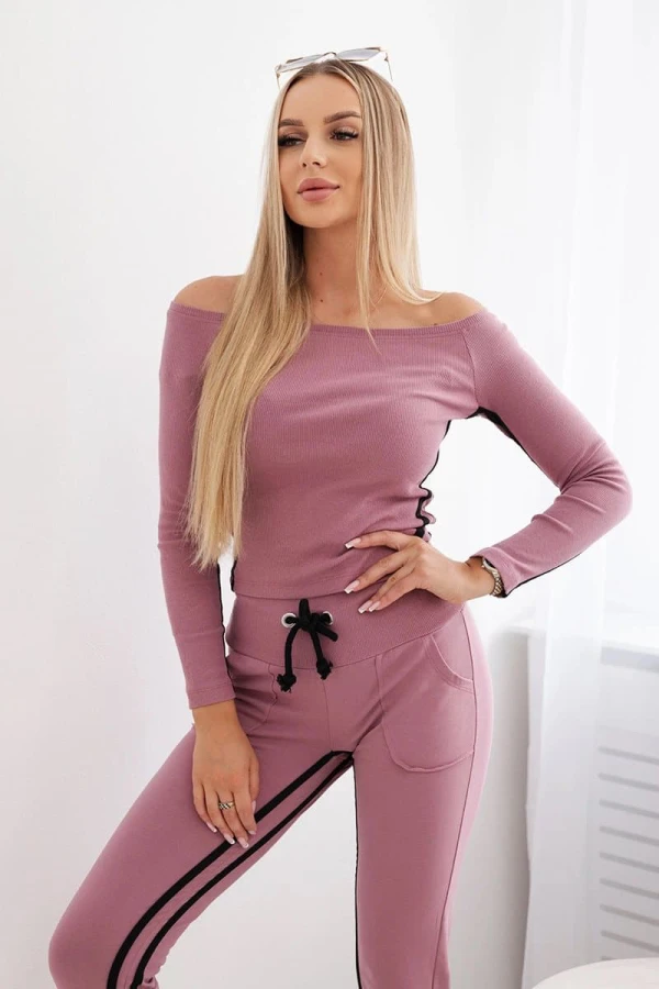 Set med dubbelrand, mörkrosa