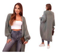 Mörk mintfärgad oversized damkofta med långa ärmar och fickor
