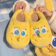 Kawaii Svampbob Fyrkant Barn och Vuxna Par Bomullstofflor Alla och Halva Inklusive Varma Halkfria Vintertofflor Halv-TFRF Halv half 30-31 inner 19.5cm