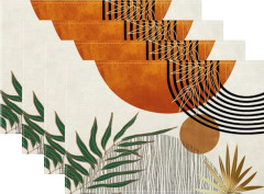 Bordsunderlägg i Midcentury-stil 30x45 cm, set om 4, moderna boho gröna orange tropiska blad dekorativa rektangulära bordsmattor för fest, hemkök, matbord