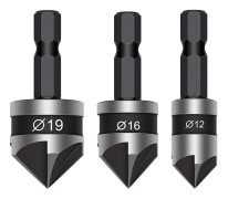 /EA/2584000 3 Försänkare 1 Skäregg Ø 12 16 19 Mm Stål Ws Sexkantsskaft 45° Vinkel Silver