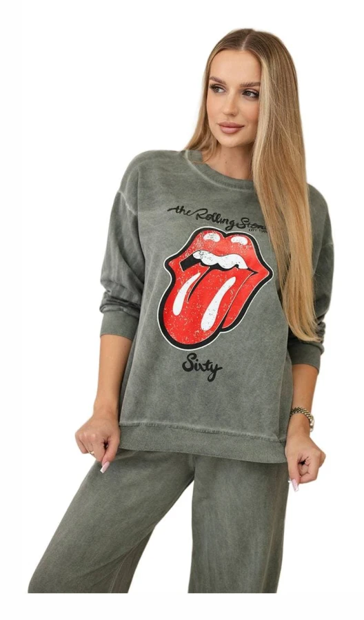 Set av förtvättad bomull med tryck: sweatshirt + khakibyxor