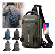 /EA/Stöldskydd Grå Crossbody Sling Bag för Män med USB-port