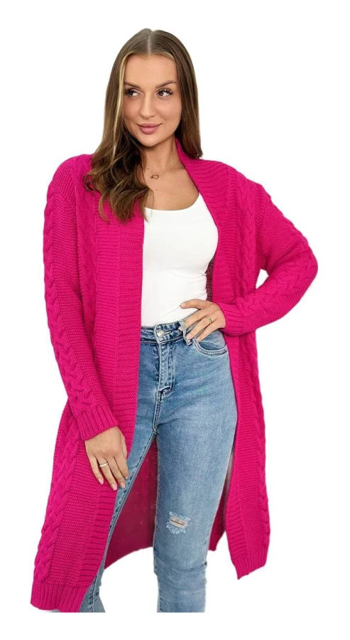 Fuchsia Cable Knit Cardigan Tröja