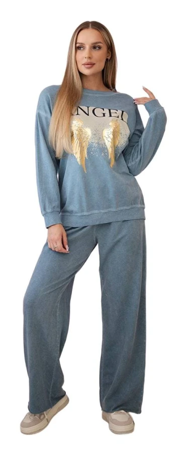 Angel förtvättad bomullsset: sweatshirt + jeansbyxor
