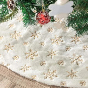 90cm Artificial Fur Christmas Tree Skirt with Gold Snowflake Embroidery