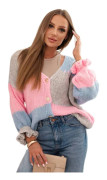 Randig damtröja med knappar, blå + grå