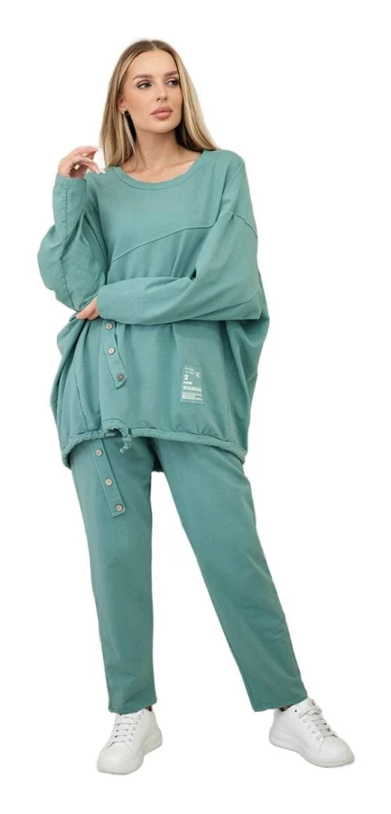 Oversized bomullsset: sweatshirt + mörka mintbyxor
