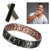 /EA/1 st Herr Koppar Magnetarmband för Artritsmärta Lindring Elegant Massiv Koppar Armband med Dubbla Rader Starka Magneter, Brons Svart Dubbel Rad