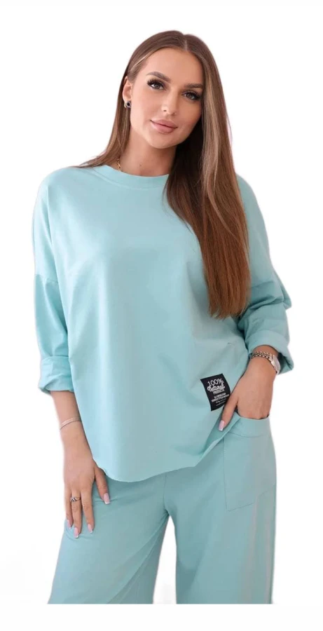 Ljus mint bomullsset för kvinnor: oversized sweatshirt och byxor