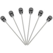 /EA/Skalle Cocktailpinnar 6-pack Rostfritt Stål Olivpinnar Återanvändbara Fruktpinnar för Halloweenfest - Set A