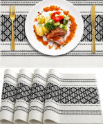 Set med 4, Boho Bordsunderlägg Bomullsblandning, Slitstarka Bordsunderlägg i Tyg Maskintvättbara, Rustika Bordsunderlägg för Matbord Kök, 30 x 50 cm, Svart