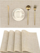 /EA/Beige Bordstabletter Set om 4 - Värmebeständiga Halkfria Bordstabletter för Matbord, Tvättbara Slitstarka PVC Vinylvävda Bordsunderlägg