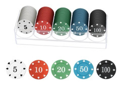 Pokerchips 5 olika valörer 100-pack