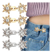 4 Set Rhinestone Star Pants Waist Tightening Buttons for Jeans, Crystal Star Jeans Buttons for Loose Jeans Pentagram Pants Waist Tightening Button Pins