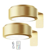Väggmonterad Trådlös Bildlampa med Fjärrkontroll Dimbar Batteridriven Justerbar 13-Färgs RGB Målningslampa gyllene golden 2 st