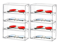 2-pack Solglasögonförvaring Akryl, Klar Glasögonfodral med 4 Lådor, Stapelbar Glasögonhållare, Klar, 6,6 x 24,6 x 17,5 cm
