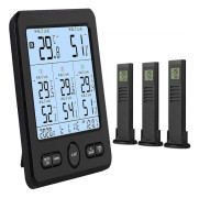 Termometer och hygrometer med trådlösa sensorer, temperatur- och fuktighetsmätare för inomhus- och utomhusbruk med 3 fjärrsensorer, LCD-bakgrundsbelyst display för hemmet