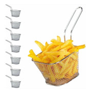 8-pack mini frityrkorgar i rostfritt stål serveringskorgar för pommes frites, snacks, restaurang, pub, cateringanvändning