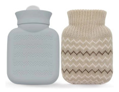Varmvattenflaska med stickat överdrag Läcksäker Liten Varmvattenflaska 350ml 10x16cm Mysig Randig Design
