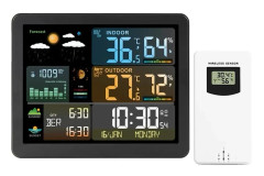 Väderstation, Trådlös Sensor, Färgdiskdisplay,Svart