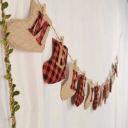 God Jul Banner - juldekoration i linneformad strumpa, unik handsydd juldekoration, juldekoration för öppen spis