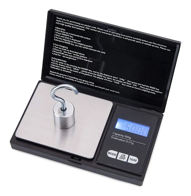 Smyckesvåg, Minimum 0,01g, Maximum 500g, LCD Digital Display, Professionell, Portabel, Svart