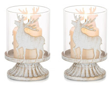 Julstump Ljusstake: Set med 2 Vintage Hjort Ren Dekor för Jul Hem Eldstad Middag Advent Gåvor