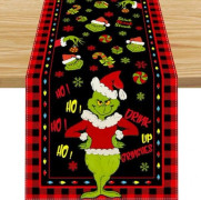 Linned Röd Julbordslöpare God Jul Duk Jul Xmas Buffel Pläd Rutig Vinter Semester Hem Kök Matsal 33x183 cm