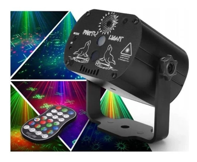 LED Laser Scenlampa, Ljusprojektor Strobe Party Ljus Fjärrkontroll Spegelboll DJ-belysning