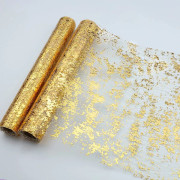 2 st Guld Bordslöpare, Paljett Glitter Folie Metallisk Guld Tunn Mesh Bordslöpare Rulle 28x274 cm, Guld Bordsdekorationer för Fest, Jul