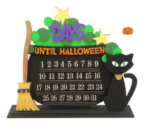 QQ-100% Ny Uppgraderad Halloween Adventskalender 2023 Trä Katt Kvast Nedräkning Ornament Halloween Nedräkningskalender, Halloween Dekorationer
