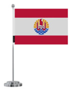 Bordflagga - Franska Polynesien - 14 x 21 cm - Polyester - Tryck fram/bak - Rostfritt stål Flerfärgad