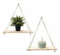 2-pack - Väggmonterade Hyllor - Trendig Dekoration i Återvunnet Trä - Krokar Ingår - Tall - 35 cm x 14 cm - Hantverk