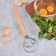 Degblandare i rostfritt stål, degblandare med trähandtag, tillbehör för brödblandning