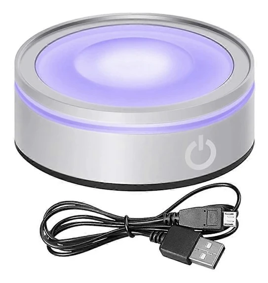 LED-ljusbas med känslig beröring, rund färgglad display för 3D-kristallglaskonst, silver Co