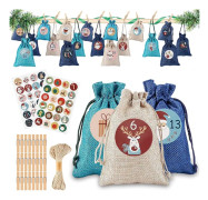 Adventskalender Fyllning, Juldukväska, Julkalenderpåsar, Linne + Grön + Blå
