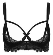 Öppen Halvkupa BH Topp för Kvinnor, Exotiska BH:ar, Transparent Skir Spetsunderkläder, Justerbara Remmar, Halvkupa BH med Bygel, Bikinis Svart A