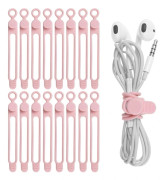 16 st silikonkabelband, kabelorganiserare, återanvändbar Rosa