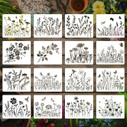 16 st Återanvändbara Schabloner med Körsbärsblommor och Vinrankor för Målning på Trä [JUN]