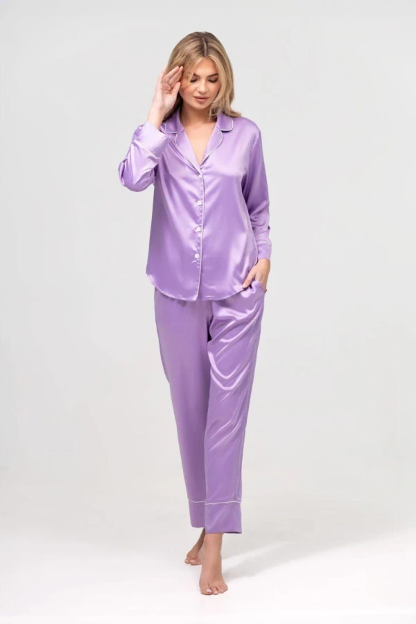 Dam långbyxor i satin lila ESTELLE M/L