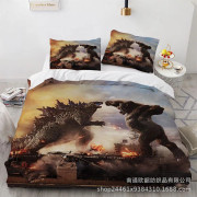 2025 Ny Godzilla Tecknad 3D-tryckt Sängkläder Tredelat Set 135*200