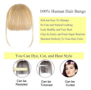 Clip-in Bangs, 100% Real Hair Bangs Extension Thin Bangs with Clips for Women Hairpieces Curved Bangs Blonde