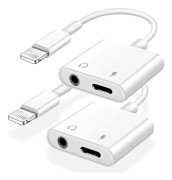 2-pack iPhone hörlursadapter, 2-i-1 Lightning till 3,5 mm ljud + laddare