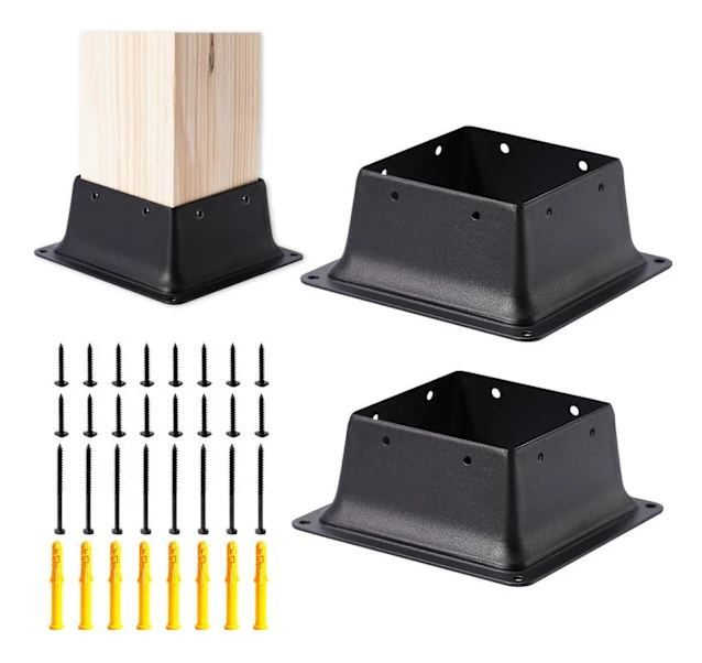2 st Stolpfäste för Staket Svart Pulverlackerad Däckstolpsbas Passar 4\"x4\" Standard Trästolpe Fäste för Däck Veranda Ledstång Räcke Stöd