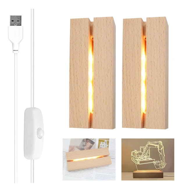 LED-ljusdisplaybas, 2-pack LED-träbas, USB-ljusbasprydnader för DIY-akrylplattor Plexiglas Frostat glas Glasplatta Kristallkonst